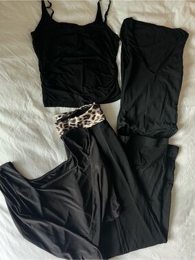 Edikted Black Jumpsuit, Tank & Leopard-Trim Leggings Set